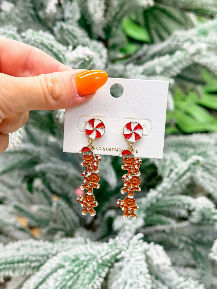 Pave Gingerbread Cookie Enamel Dangle Earrings