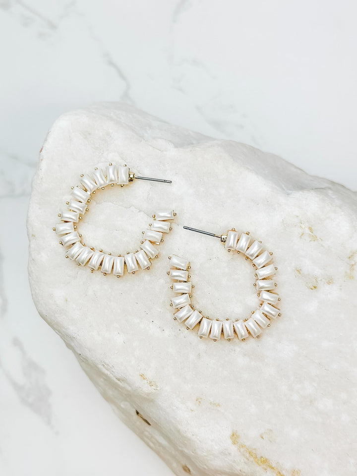 Elongated Pearl Hoop Earrings