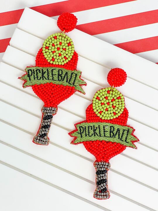 'Pickleball' Paddle Beaded Dangle Earrings