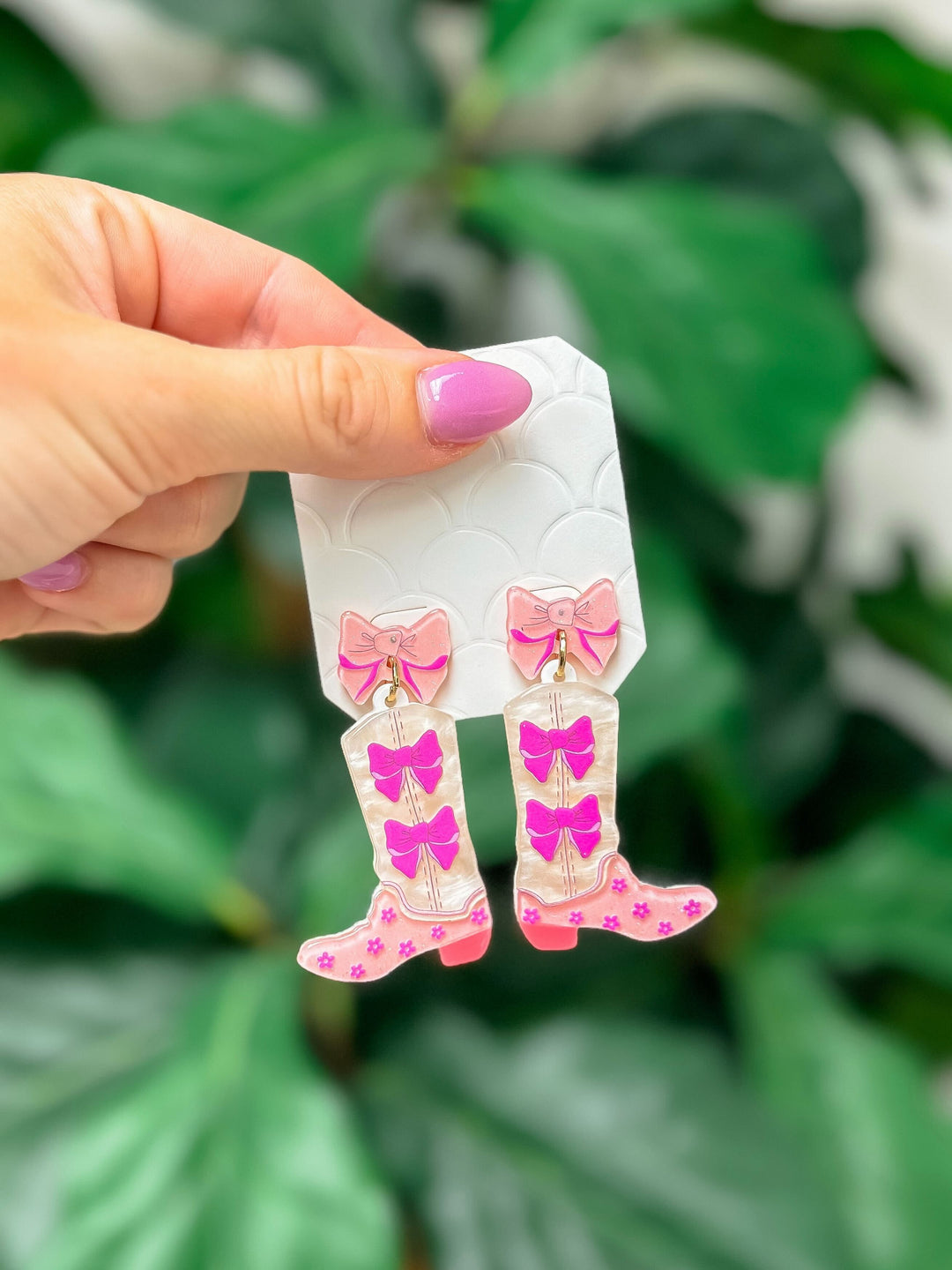 Pink Bow Boot Dangle Earrings