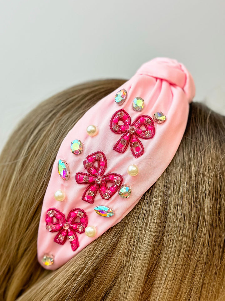 Embellished Pink Bow Headband