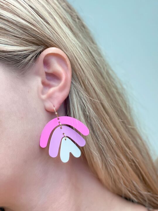 Pink Geometric Arch Dangle Earrings