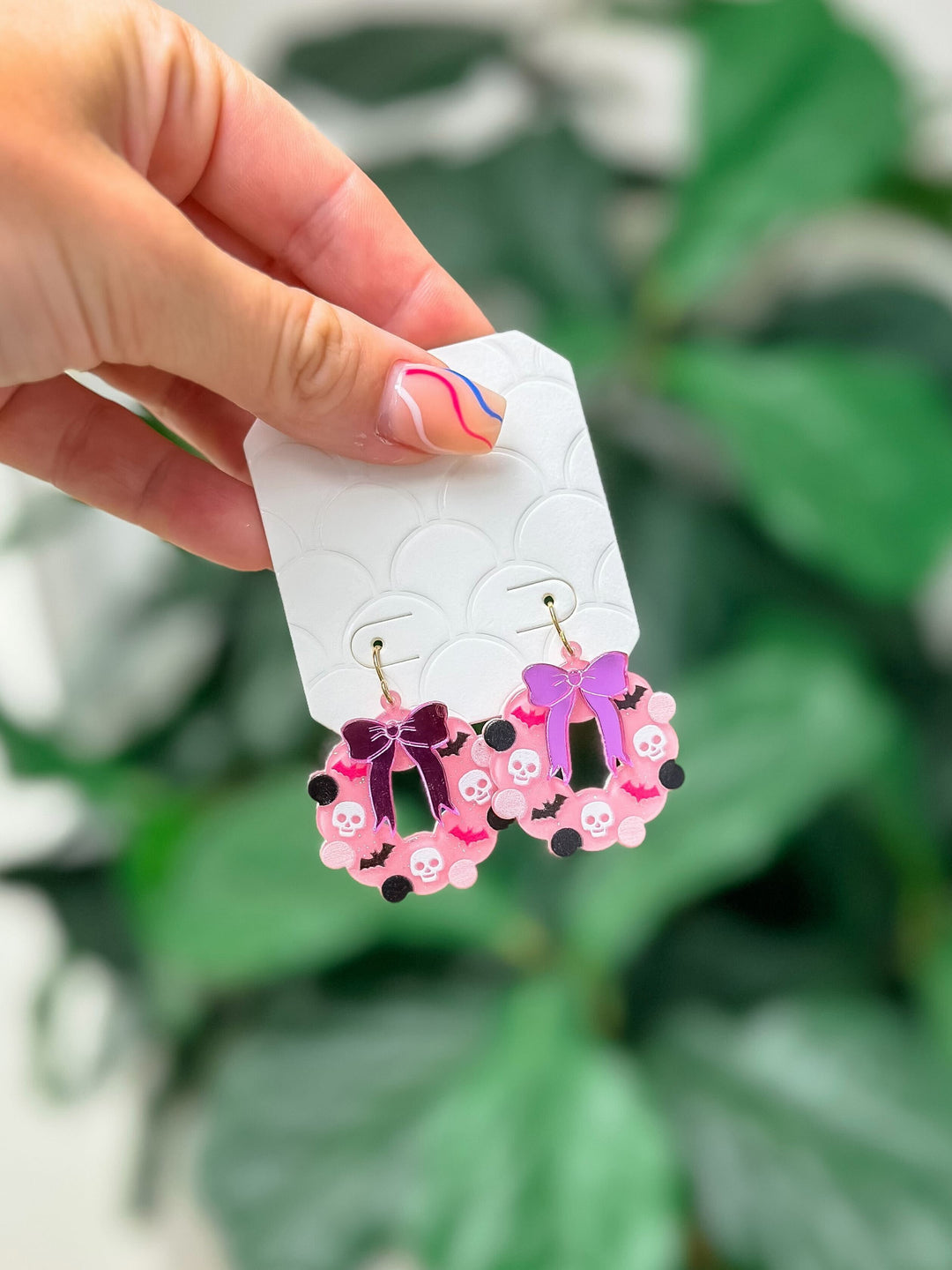 Pink Halloween Wreath Dangle Earrings