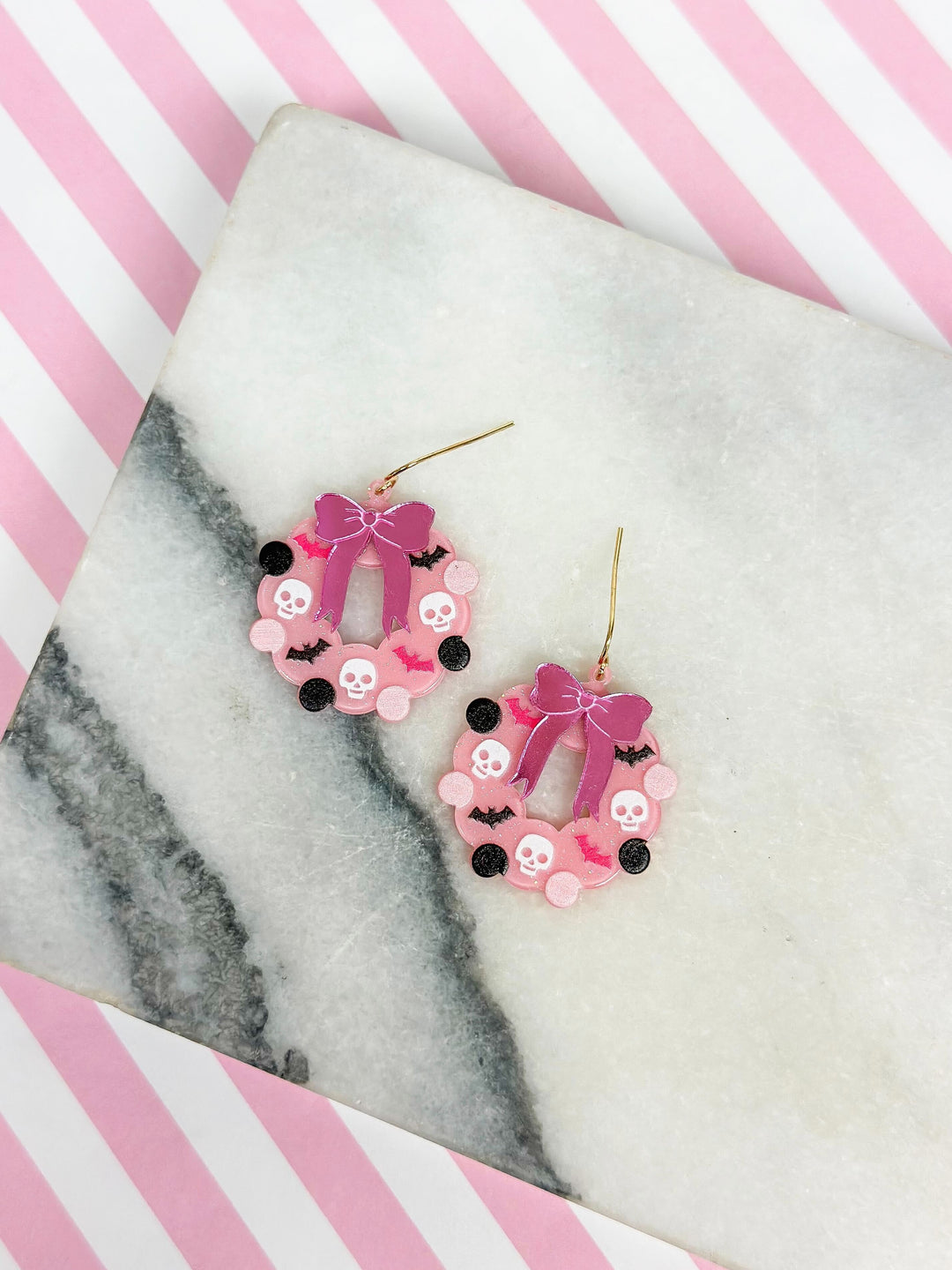 Pink Halloween Wreath Dangle Earrings