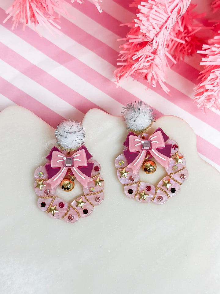 Pink Jingle Wreath Dangle Earrings