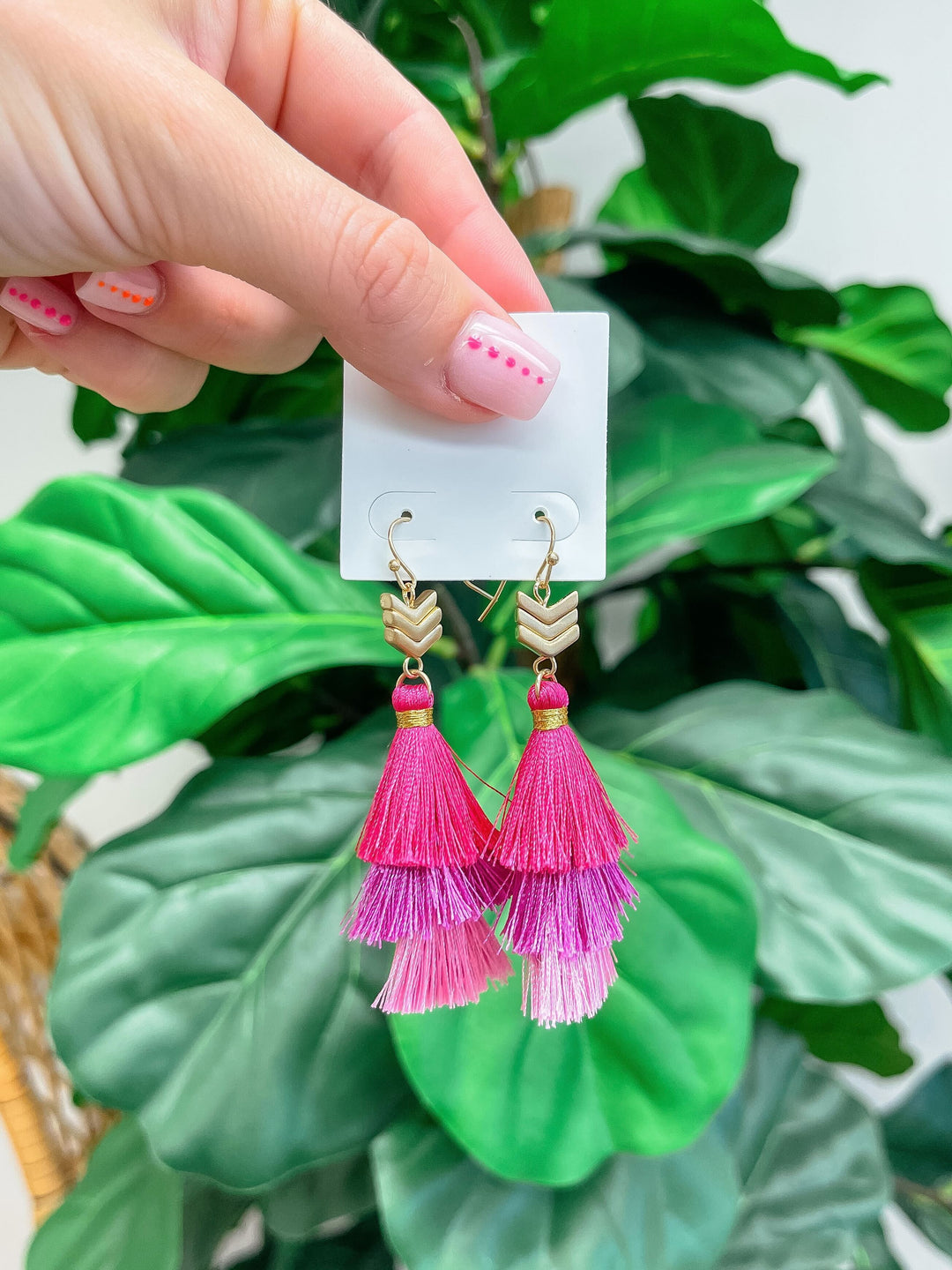 Pink Tassel Tiered Dangle Earrings