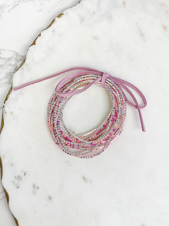 Glitzy Stretch Bracelet Stack - Pink