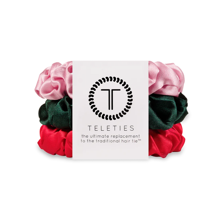 Teleties Silk Scrunchies - Large Band Pack of 3 - Poinsettia