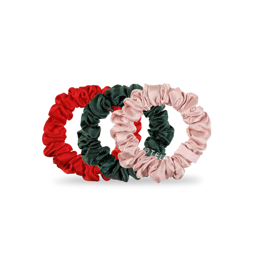 Teleties Silk Scrunchies - Small Band Pack of 3 - Poinsettia (Ships in 1-2 Weeks)