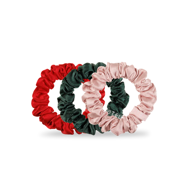 Teleties Silk Scrunchies - Small Band Pack of 3 - Poinsettia (Ships in 1-2 Weeks)