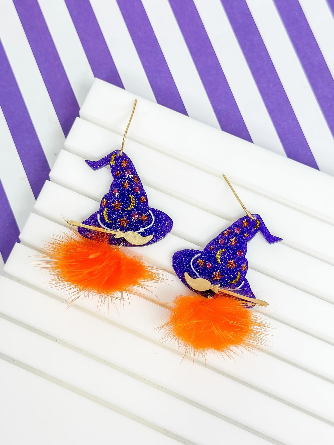 Pom Pom Witch Hat Dangle Earrings