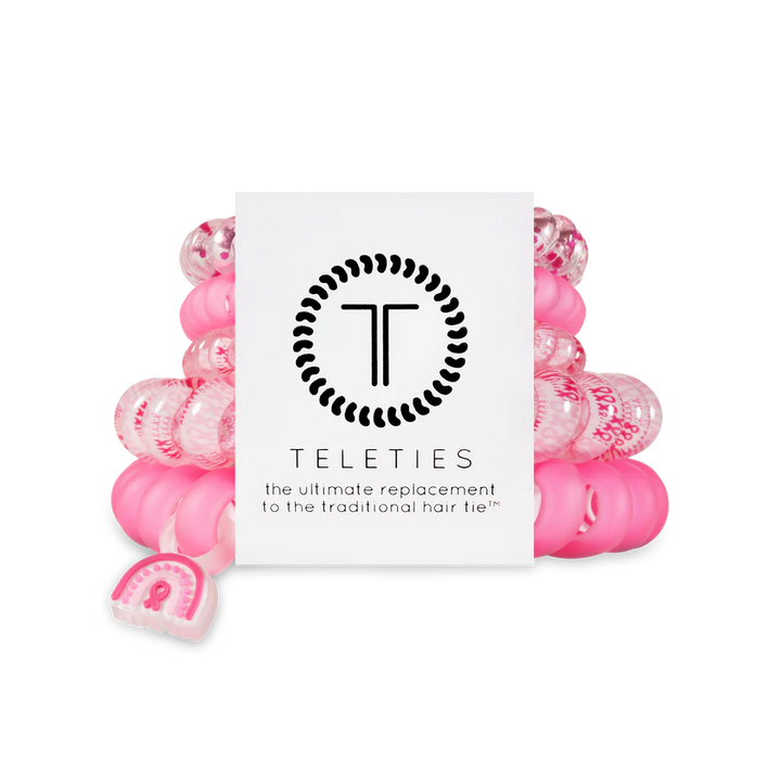 Teleties Hair Tie - Large and Small Band Pack of 5 - Proudly Pink