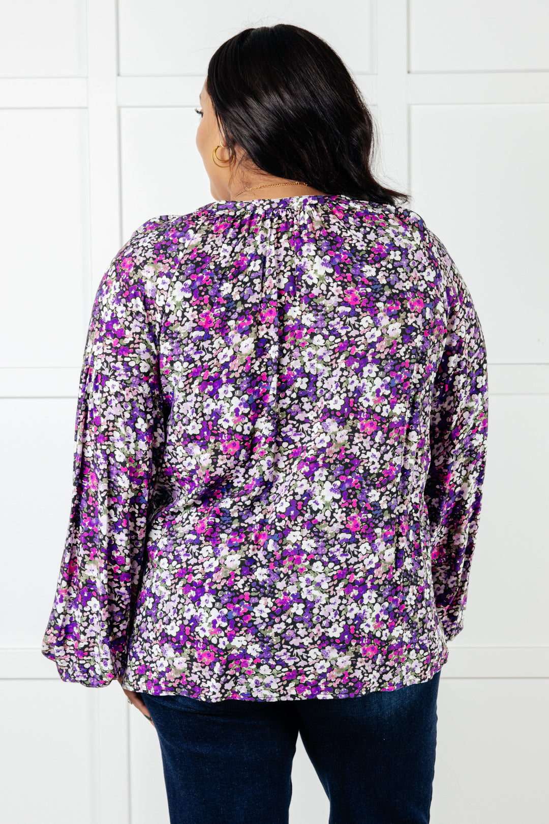 Pulled Together Ditsy Floral Bubble Sleeve Blouse - 12/31