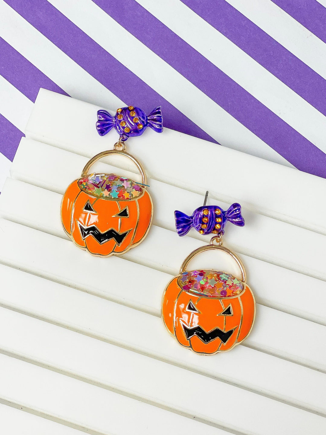 Pumpkin Treat Enamel Dangle Earrings