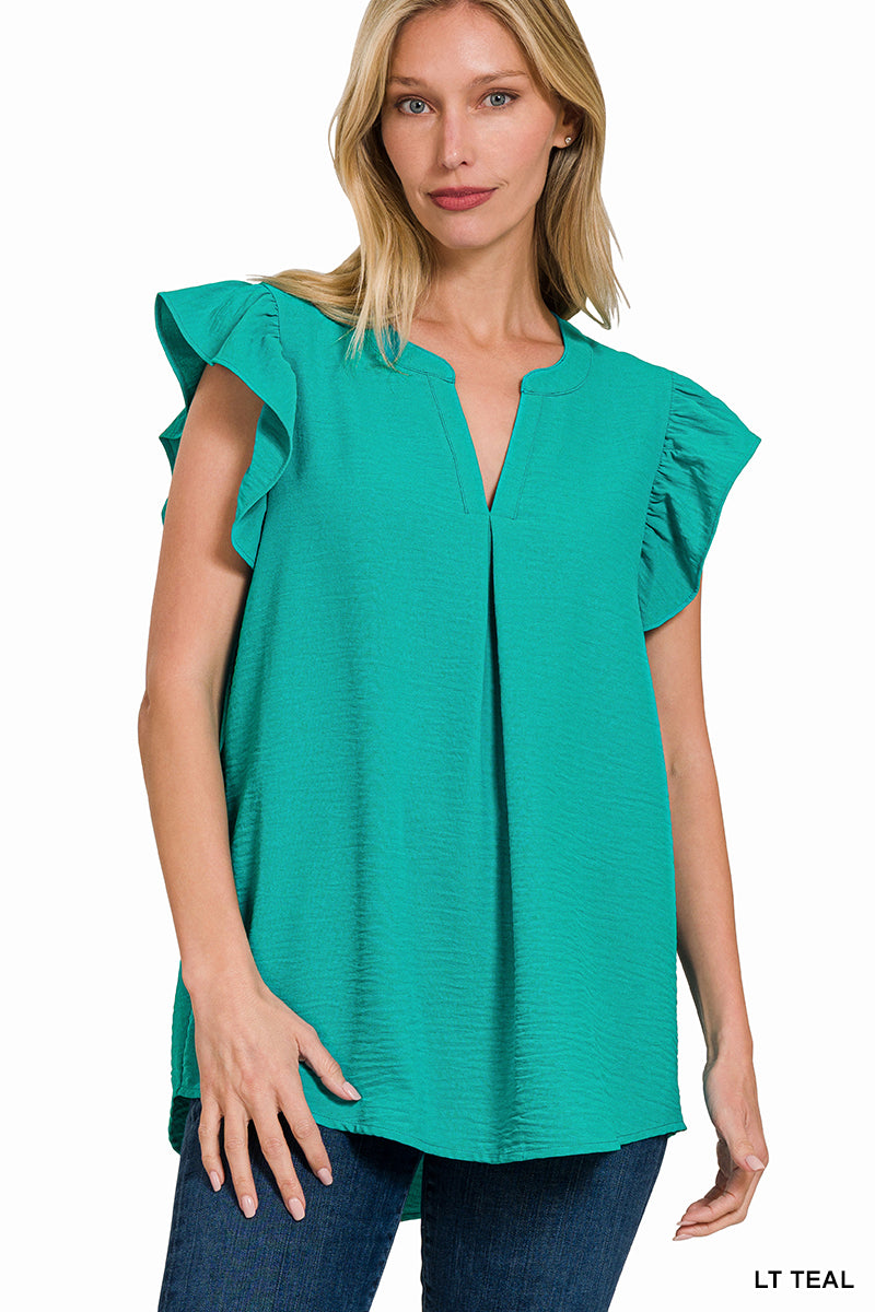 Someday Maybe Flutter Sleeve Top - Light Teal