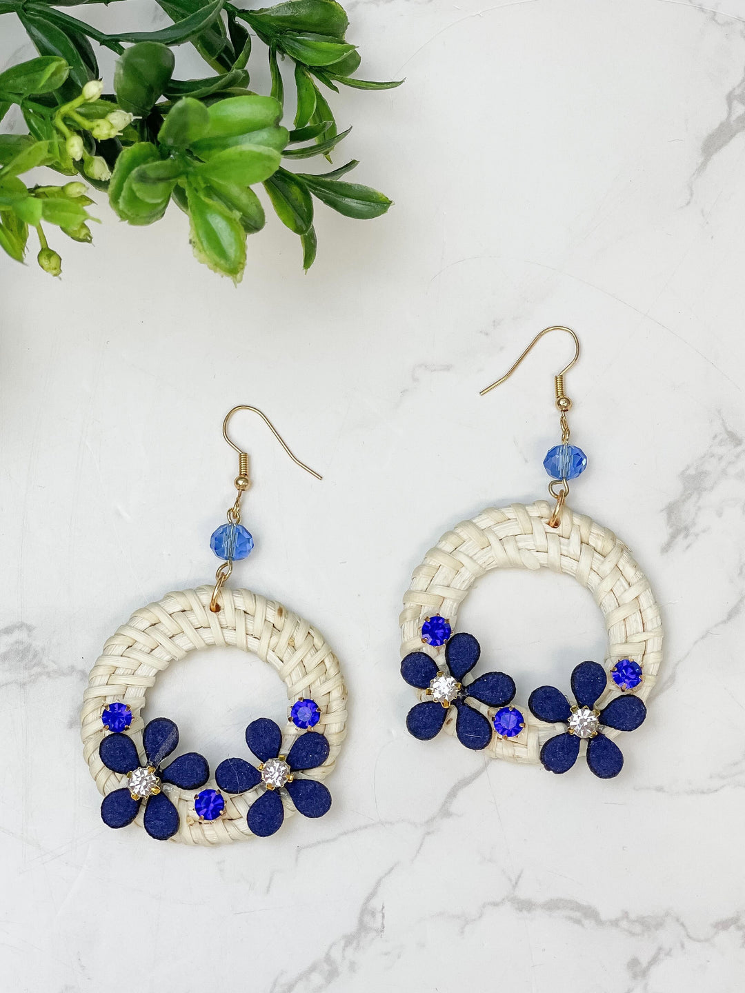 Raffia Floral Wreath Dangle Statement Earrings