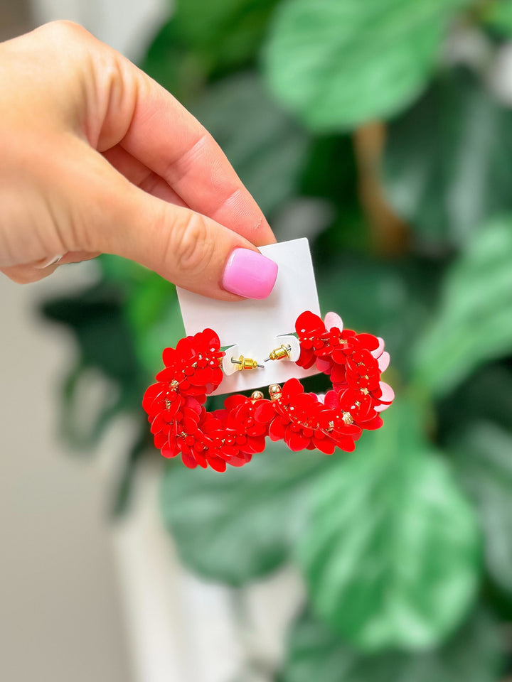 Shiny Sequin Hoop Earrings - Red