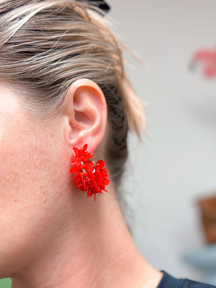 Shiny Sequin Hoop Earrings - Red