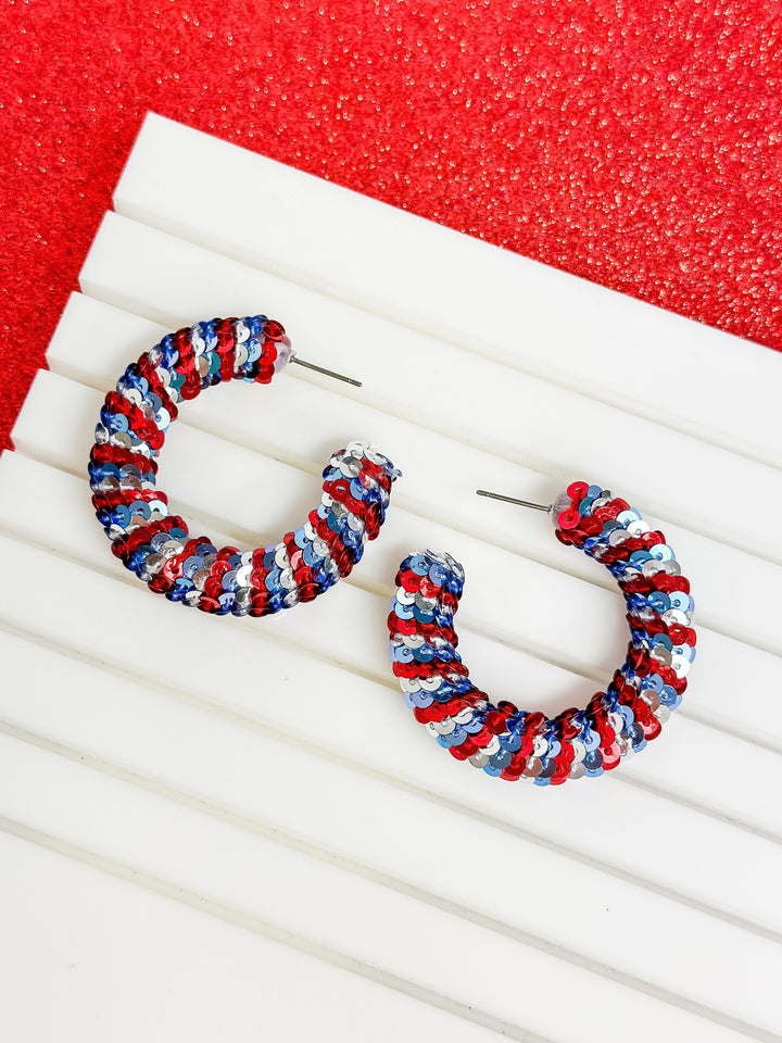 Patriotic Sequin Hoop Earrings