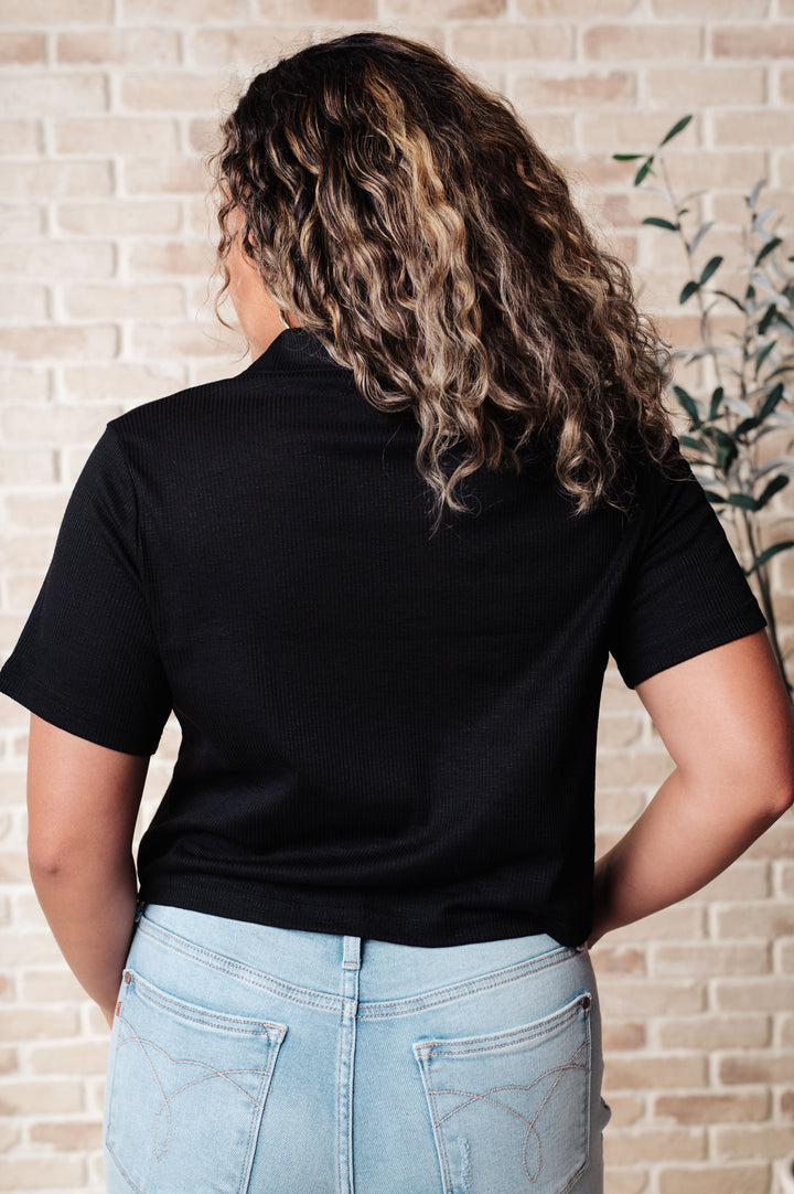 Rory Ribbed Cropped Tennis Tee in Black (Ships in 2-3 Weeks)