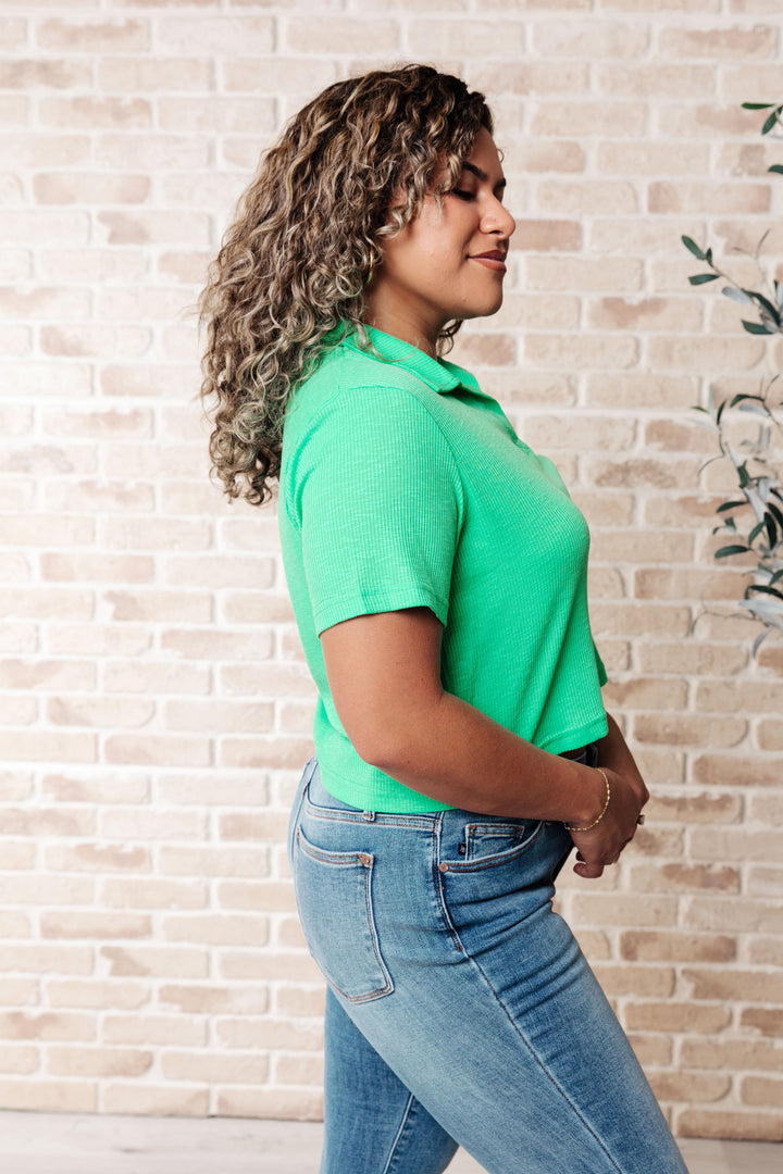 Rory Ribbed Cropped Tennis Tee in Green (Ships in 2-3 Weeks)