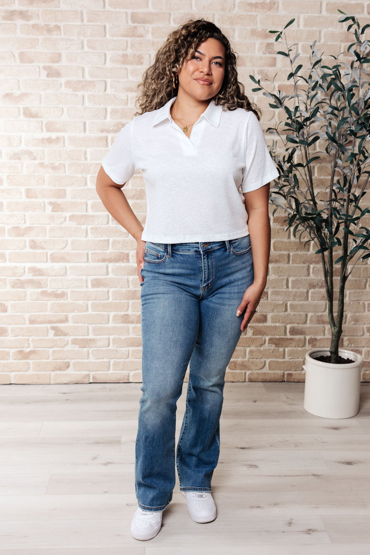 Rory Ribbed Cropped Tennis Tee in White (Ships in 2-3 Weeks)