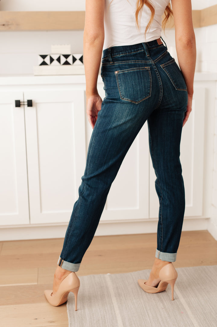 Rowena High Rise Pull On Double Cuff Slim Jeans by Judy Blue