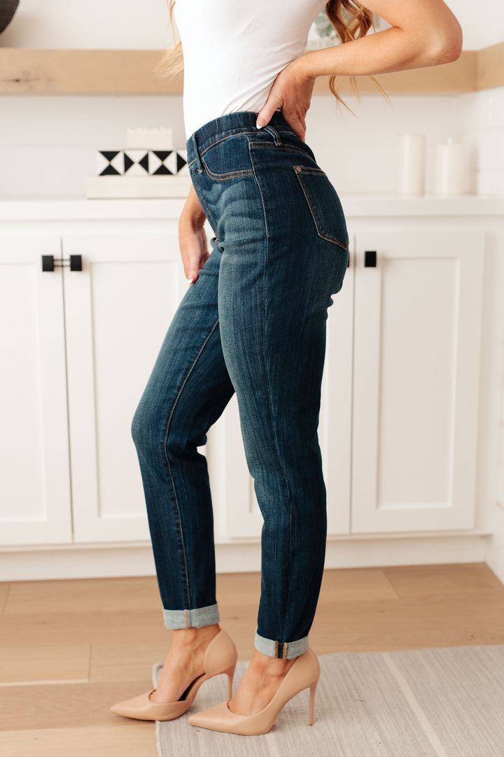 Rowena High Rise Pull On Double Cuff Slim Jeans by Judy Blue