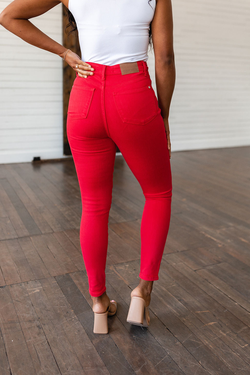 Ruby High Rise Control Top Garment Dyed Skinny Jeans in Red by Judy Blue