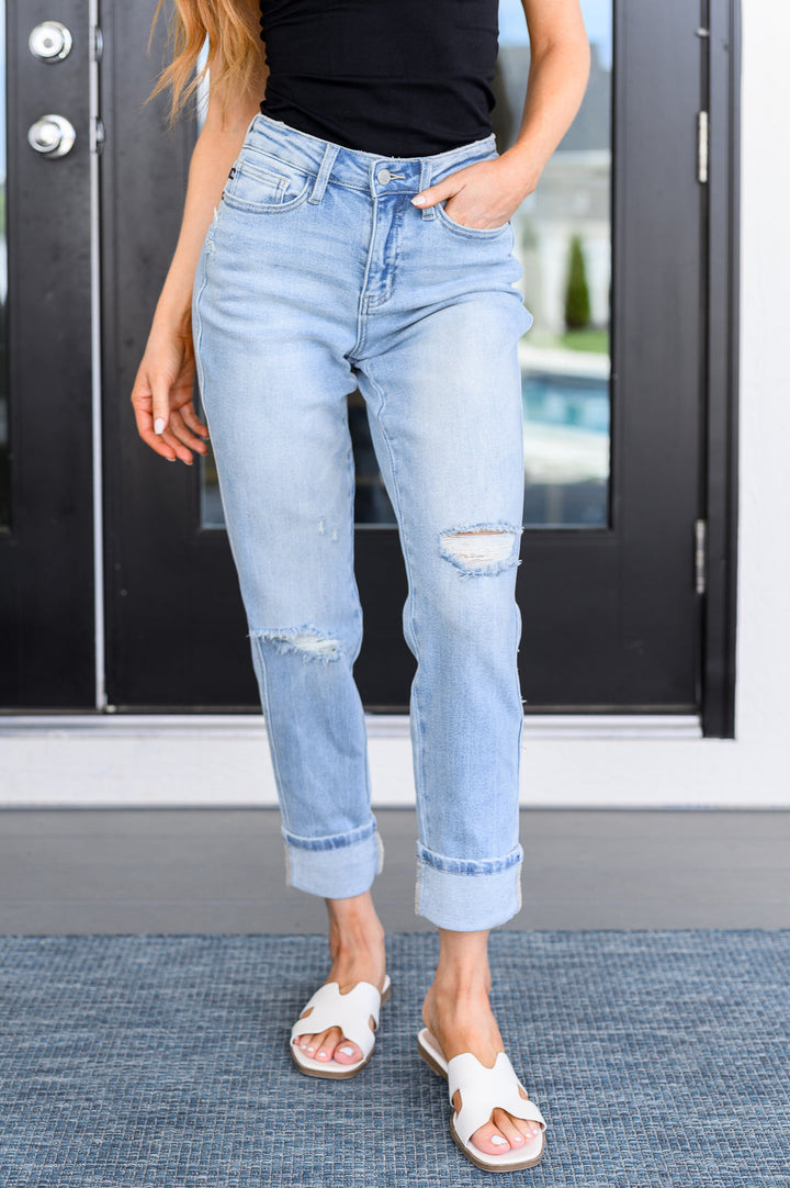 Sam Mid Rise Star Pocket Boyfriend Jeans by Judy Blue