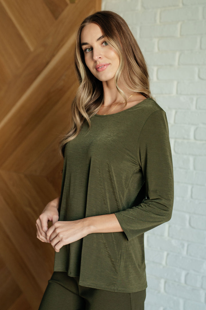 Signature Classic Round Neck Top in Olive - 1/10