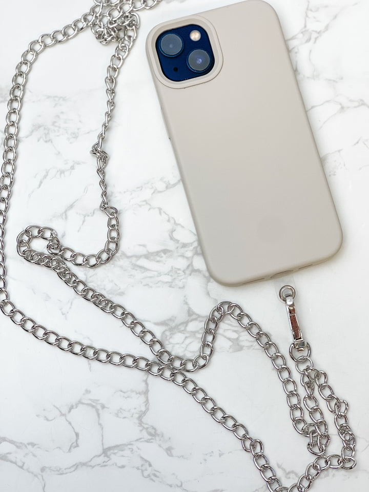 Skinny Silver Curb Link Phone Chain Lanyard