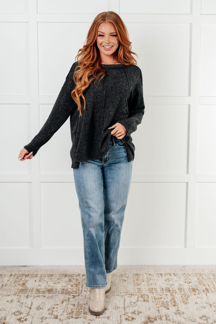 Simple Silhouette Brushed Hacci Sweater in Black - 12/11