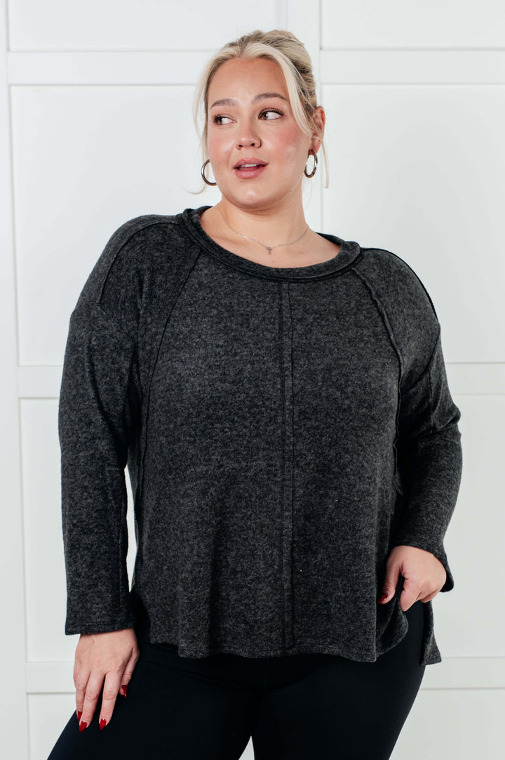 Simple Silhouette Brushed Hacci Sweater in Black - 12/11