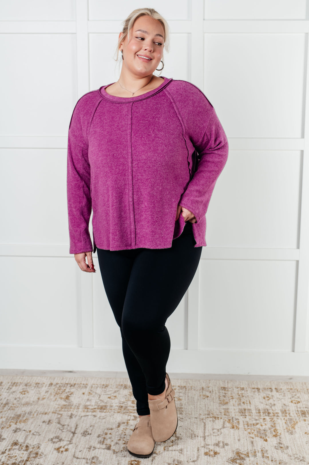 Simple Silhouette Brushed Hacci Sweater in Light Plum - 12/11