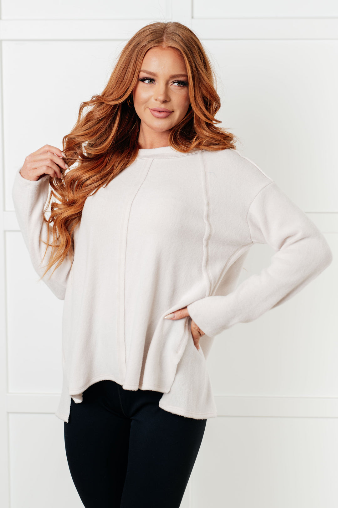 Simple Silhouette Brushed Hacci Sweater in Sand Beige - 12/11