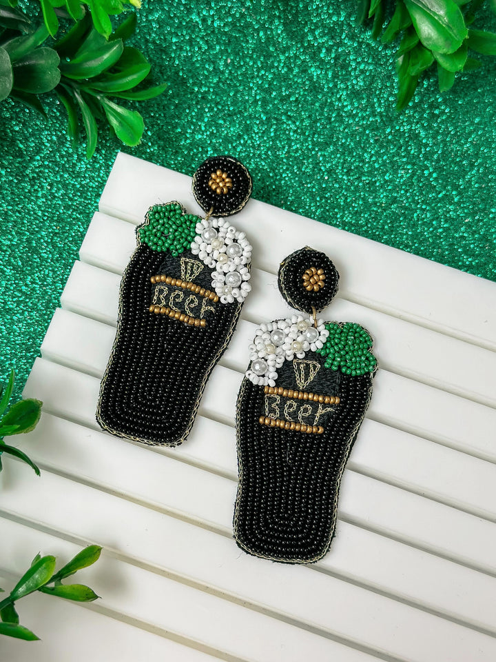 St. Paddy’s Beer Beaded Dangle Earrings