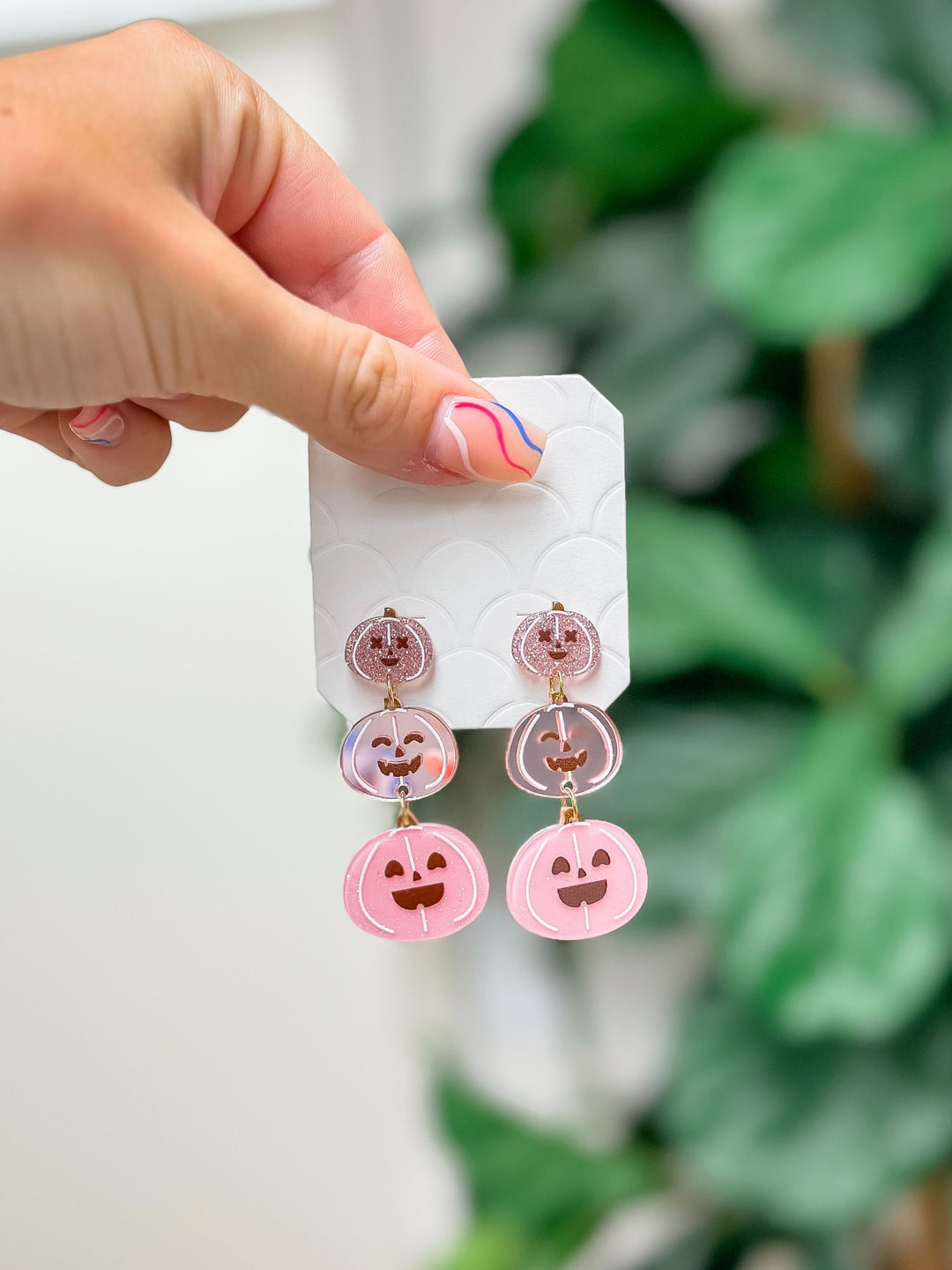 Stacked Pumpkin Dangle Earrings - Pink