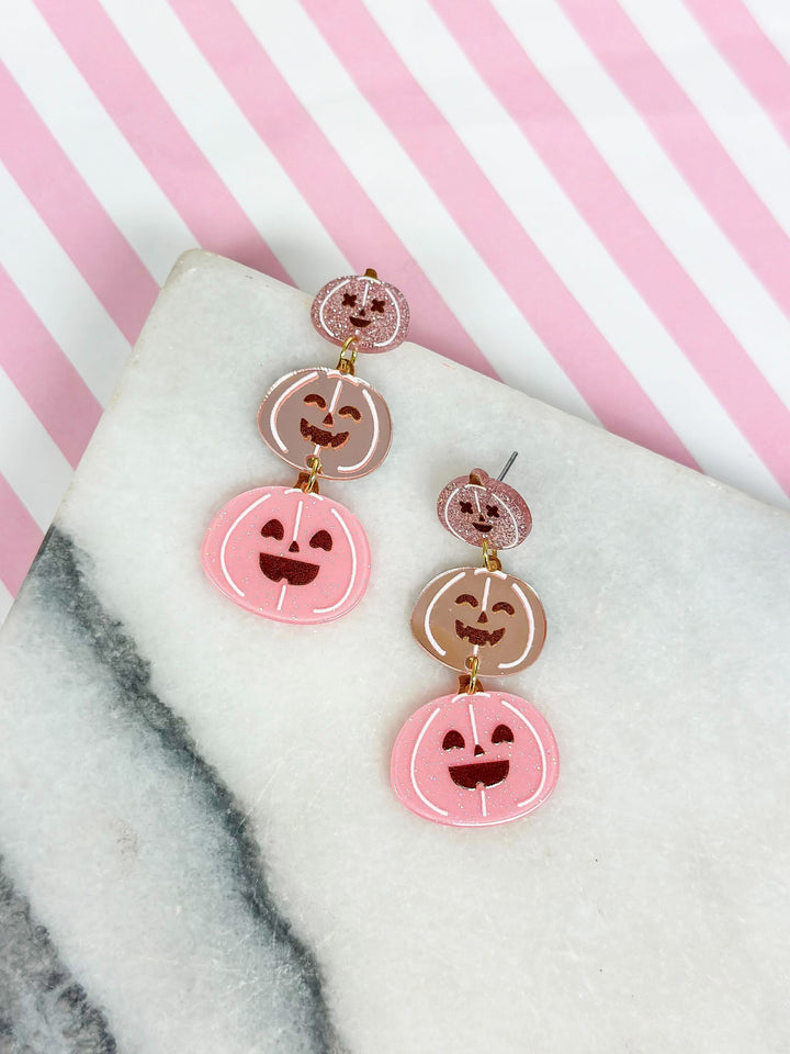 Stacked Pumpkin Dangle Earrings - Pink