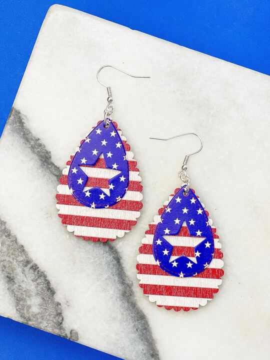 Stars & Stripes Layered Oval Dangle Earrings