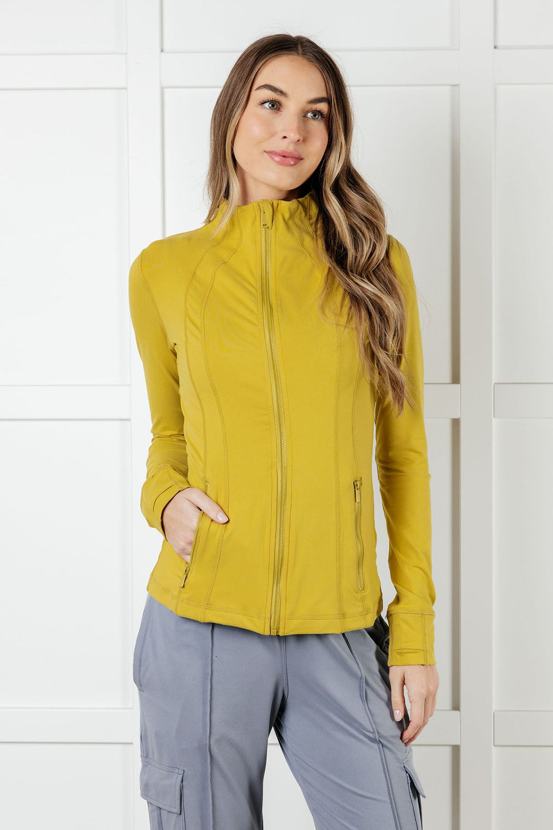 Staying Swift Activewear Jacket in Yellow Pear - 1/2