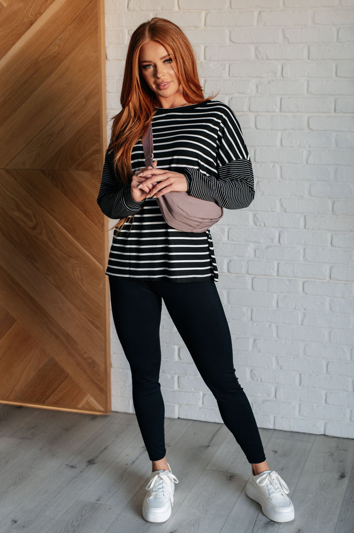 Super Clever Patchwork Striped Top in Black - 12/3