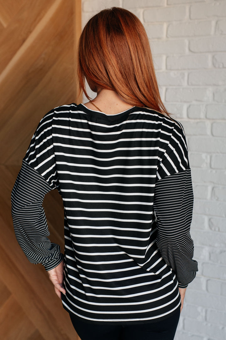 Super Clever Patchwork Striped Top in Black - 12/3