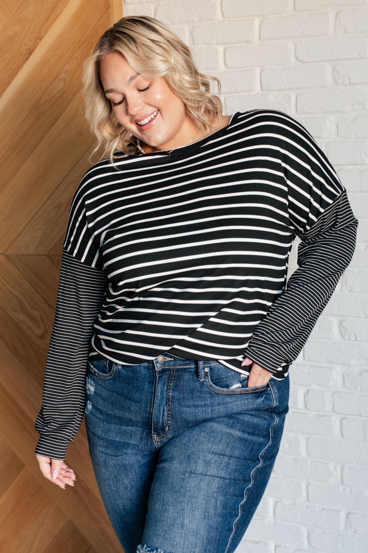 Super Clever Patchwork Striped Top in Black - 12/3