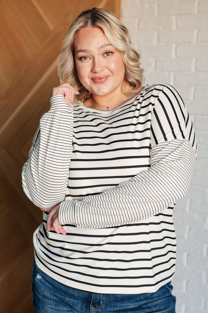 Super Clever Patchwork Striped Top in Ivory - 12/3