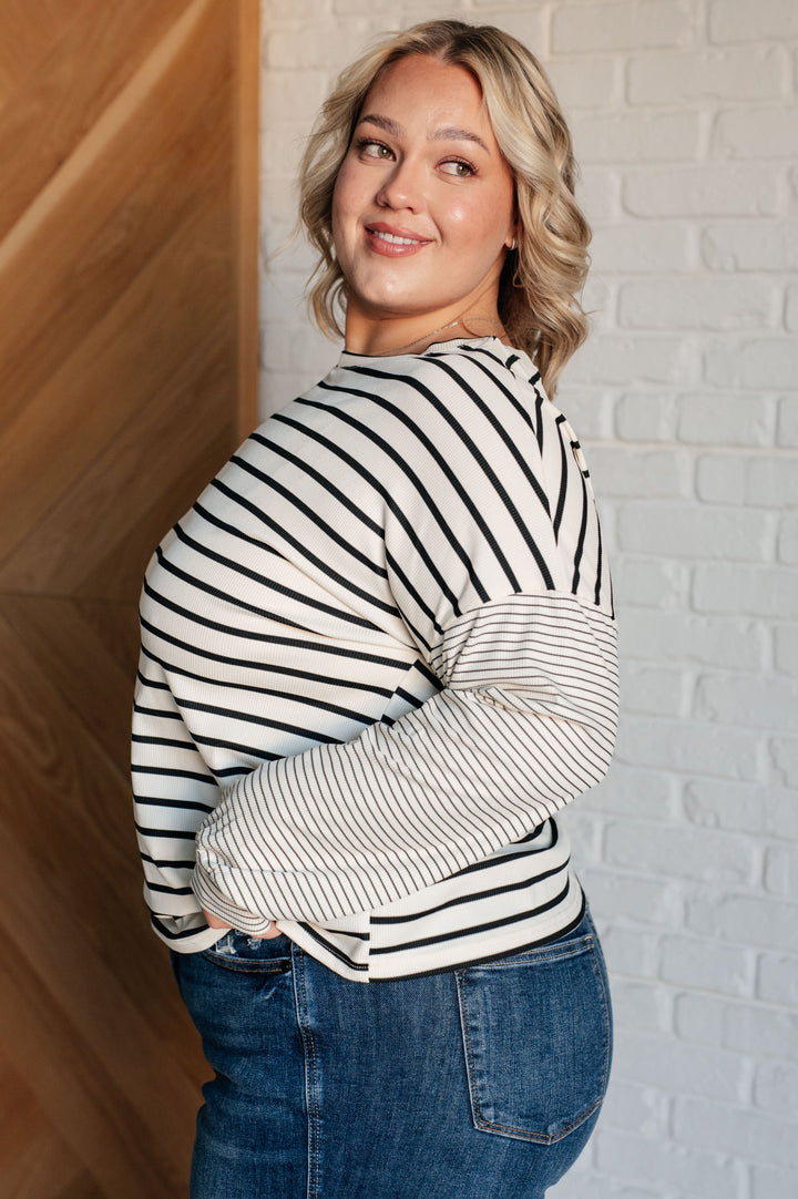 Super Clever Patchwork Striped Top in Ivory - 12/3