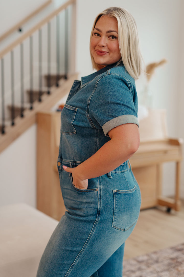 Sylvia Short Sleeve Denim Jumpsuit by Judy Blue