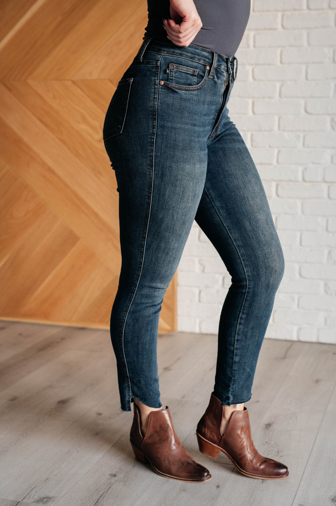 Tessa High Rise Control Top Step Hem Skinny Jeans by Judy Blue