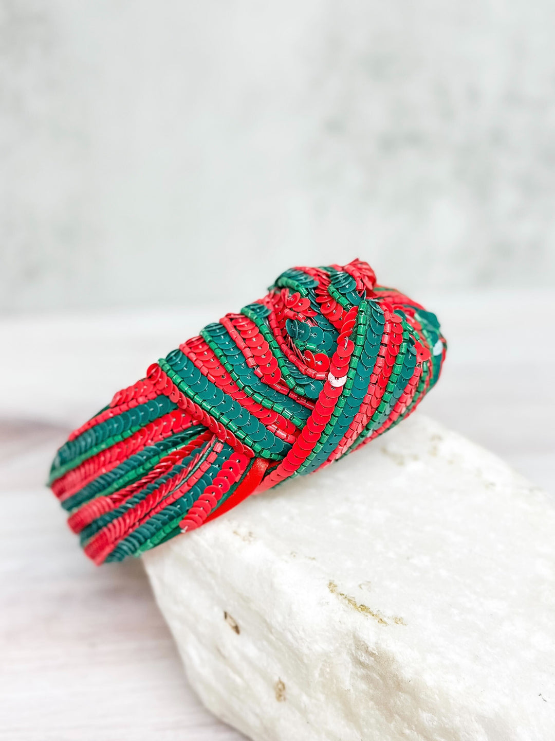 Top Knot Green & Red Sequin Headband