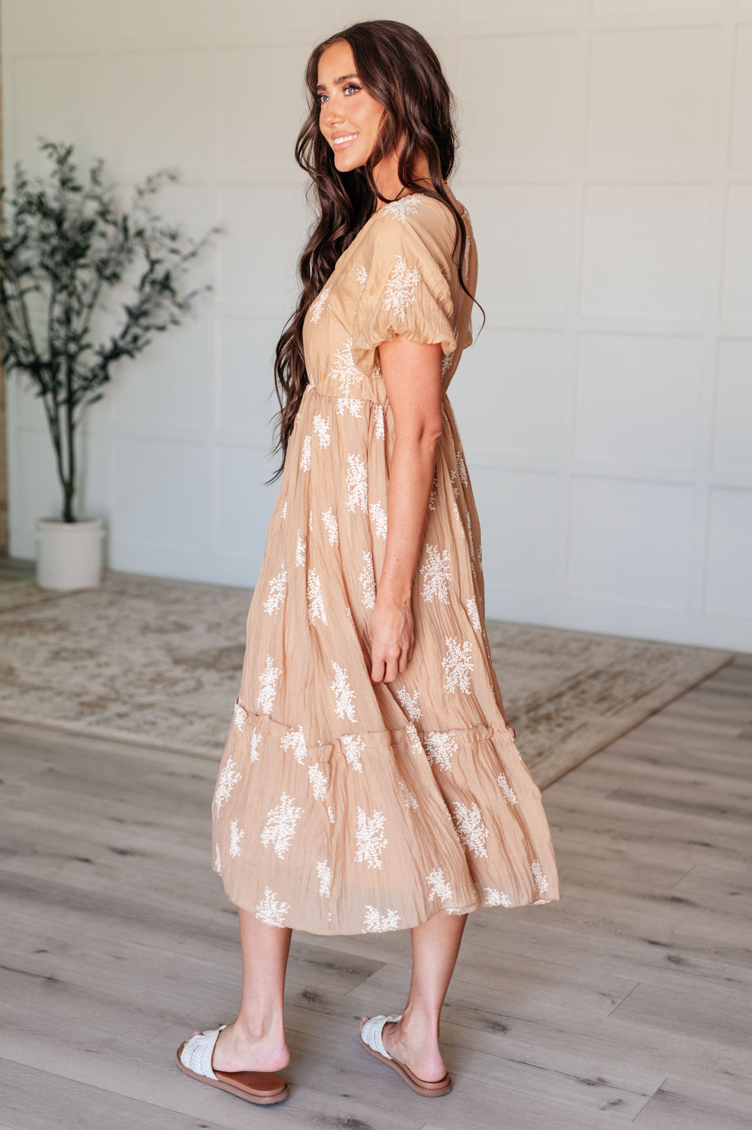 Trusting My Intuition Balloon Sleeve Dress in Camel